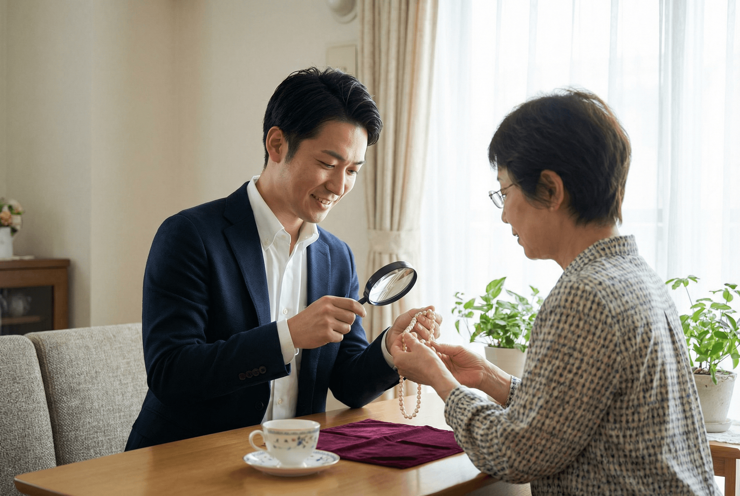 査定スタッフが丁寧にご説明している様子